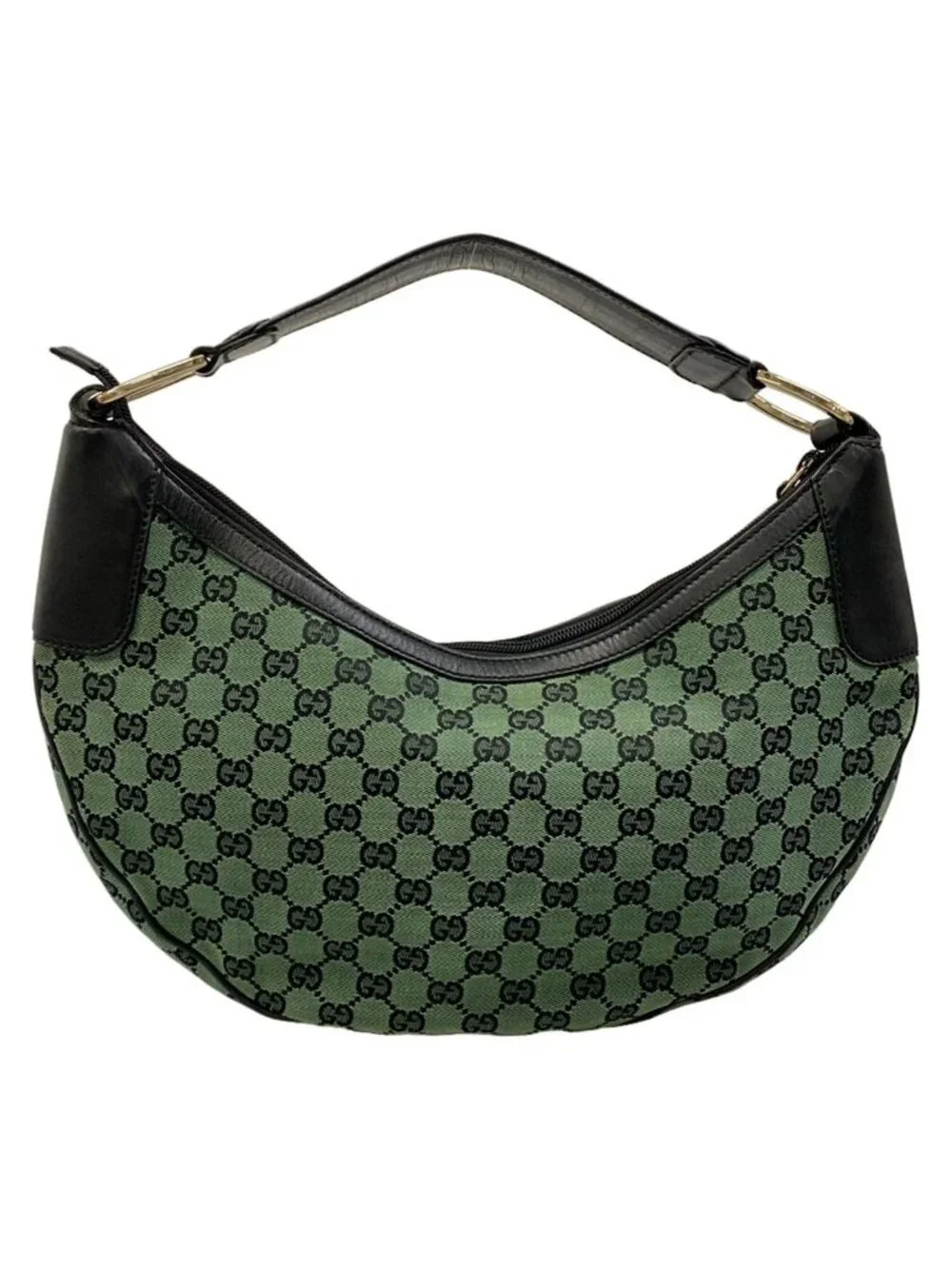 ★SOLD★ Gucci Shoulder Bag GG Pattern Green Black Leather - Picture 3 of 15